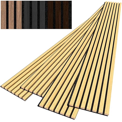 4 PCS Wood Slat Acoustic Panels for Stylish Decor and Noise Reduction(Sample Pack of Oak, Walnut Oak, Walnut, Matte Grey)