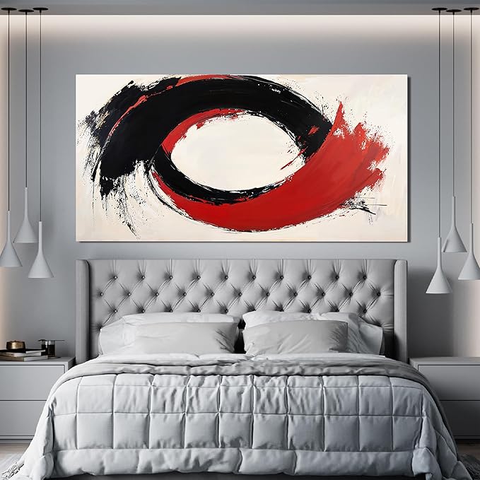 Abstract Wall Art Decor Minimalist Black Wall Art Prints Abstract Canvas Art Wall Decor Large Modern Wall Art Red Wall Art Pictures for Living Room Artwork for Walls Bedroom Office Decor 24" X 48"