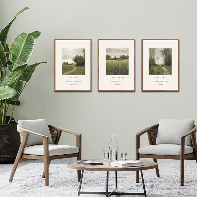 CHDITB Christian Path Framed Canvas Wall Art Set, Biblical Verses Wall Decor, Scripture Spiritual Wall Painting, Vintage The Way The Truth The Life Art Prints for Church Zen Room Office 24"x36"x3