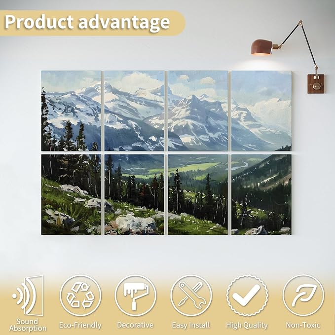Art3d Soundproof Wall Panels 48"x32", 8-Pack Acoustic Wall Art Panels, Sound Absorbing Decorative Wall Panels for Living Room, Bedroom, Kitchen, Studio, Polyester UV Print
