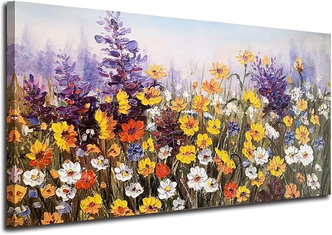 Ardemy Wildflower Canvas Wall Art for Living Room Colorful Daisy Floral Textured Pictures Bedroom Paintings Wall Decor Flower Artwork for Walls Home Office, 40"x20"