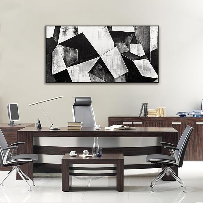 Canvas Art Wall Decor Print Black And White Abstract Wall Art For Living Room Pictures Geometric Color Block Abstract Wall Decor Painting Picture For Bedroom Home Artwork 24 X 48 In With Framed
