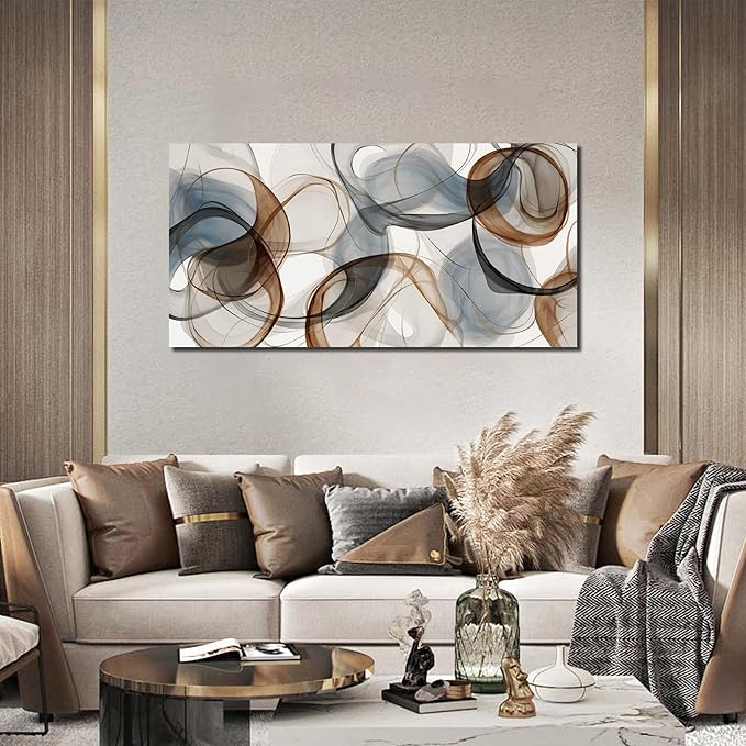 Large Abstract Canvas Wall Art Brown Wall Decor Light Blue Pictures Art Print Modern Artwork for Bedroom Bathroom Living Room Office 24"x 48"