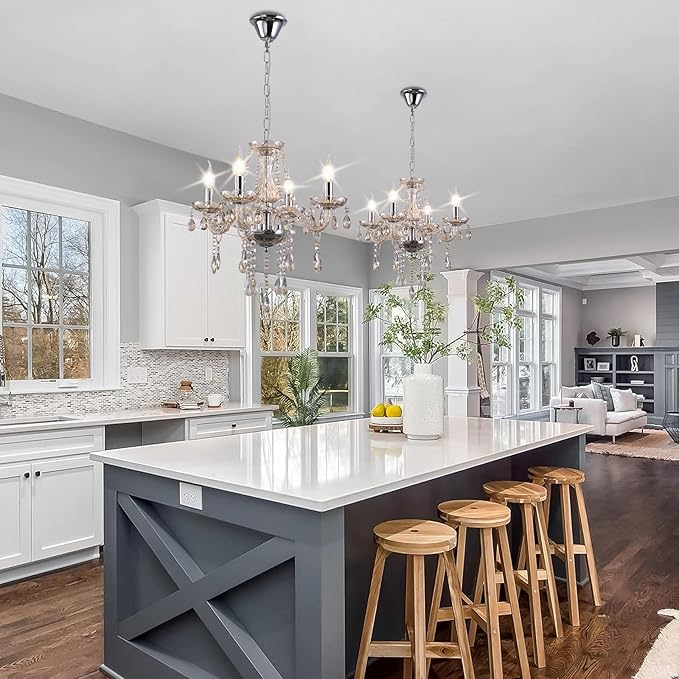 MALOSA Cognac Crystal Chandeliers,Mini Chandelier,Small Chandelier for Bedroom,Dining Room,Living Room,Kitchen Island