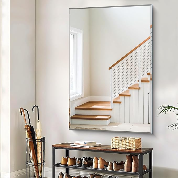 Beveled Bathroom Mirror, 55x36 Inch Large Frameless Mirrors for Over Sink, Upgraded Shatterproof Beveled Vanity Mirror for Bathroom,Bedroom,Living Room and Entryway