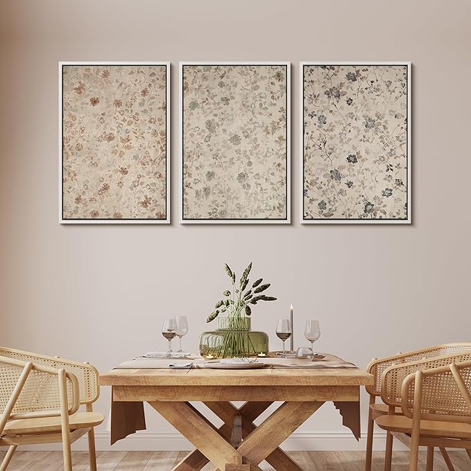 MUDECOR Framed Wall Art Print Set Vintage Floral Botanical in Neutral Tones Illustrations Realism Decorative for Living Room, Bedroom, Office - 16"x24"x3 White