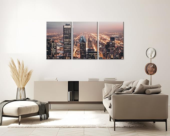 NAN Wind Modern Office Decor Chicago City Center Skyline Canvas Prints Chicago Skyline Canvas Art Cityscape Wall Decorations Blue Wall Decor for Living Room Pictures for Bedroom Decorations