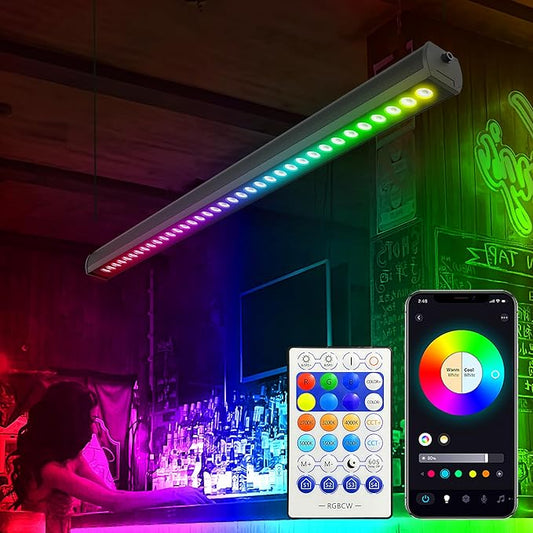 Smart LED Linear Wall Washer Light Bar, 40 Inch Bluetooth Multi-Mount Pendant Light Versatility Hanging Fixtures, RGBCW 5 * 36W Dimmable Chandelier for Wall Washing, Adjustable Heigh
