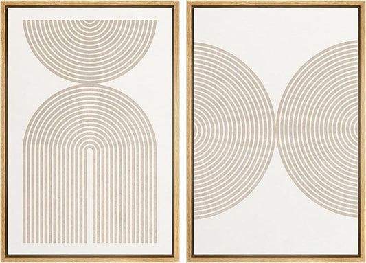 MUDECOR Framed Canvas Print Wall Art Set Pastel Tan Geometric Polygon Collage Abstract Shapes Illustrations Modern Art Decorative Contemporary for Living Room, Bedroom, Office - 24"x36"x2 Natural