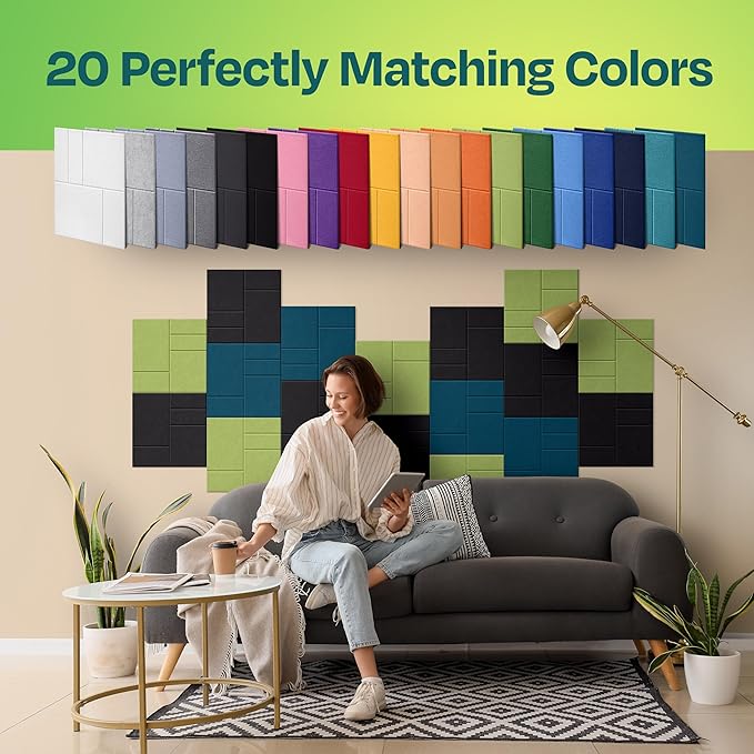 Acoustic Panels 12-Pack Soundproof Wall Panels 12"x12"x0.4" Decorative Sound Dampening for Your Home, Office, Studio, Bedroom & More with Unique GridFrame Carving [Deep Black]