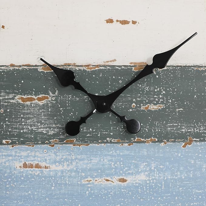 24" Large Beach Coastal Nautical Wall Clock, Wooden Wall Clocks Battery Operated,Vintage Farmhouse Decorative for Living Room, Kitchen, Home, Bedroom, Laundry Room, Blue