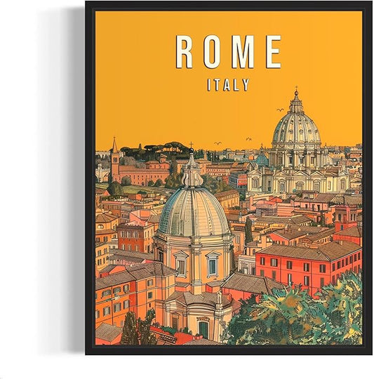 Rome City Wall Art Poster Print, Vintage Retro Landscape Scenery Painting Artwork Travel Prints Decor Cityscape Landmarks Gallery 27 (Rome City, 18 x 24 inches, Black Frame)