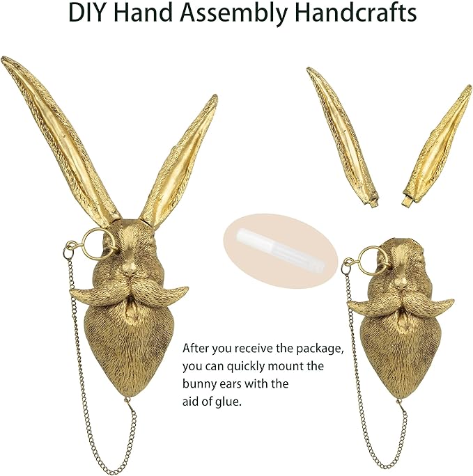 Animal Head Wall Art Decor,DIY Handcrafts Rabbit Head Resin Animal Wall Mount Art Decor Bronzed Bunny Wall Hanging Ornaments Vintage Art Wall Sculptures Home Decoration for Bedroom Holiday Gifts