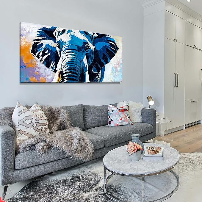 AmoyArt Elephant Wall Art for Living Room, Animal Canvas Wall-Decor for Bedroom, Colorful Print Picture for Home, Large Size 58x29 Inches