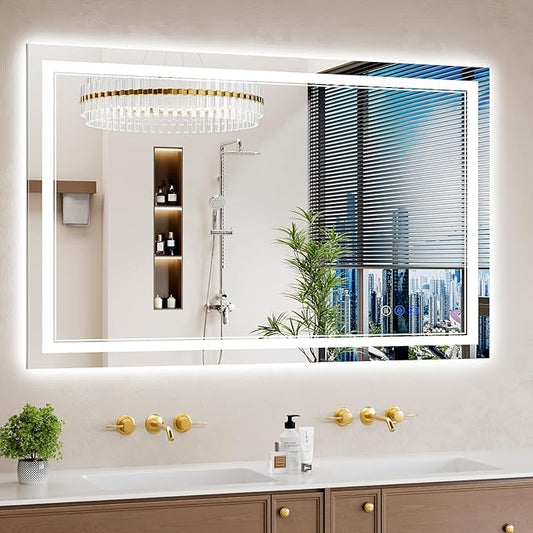 30"x48" LED Bathroom Mirror with Lights, Anti-Fog, Backlit + Front Lit, Dimmable, Led Vanity Mirror for Wall, Lighted Bathroom Mirror, 3 Colors, Shatter-Proof Tempered Glass