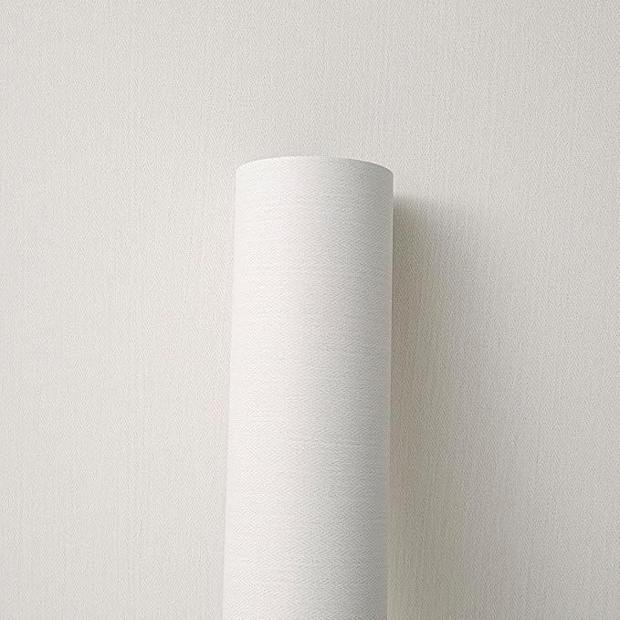 24"x393" White Grasscloth Peel and Stick Fabric Textured Contact Paper Linen Wallpaper Vintage Matte Frosted Waterproof Flax Seagrass Wallpaper for Bedroom Bathroom Kitchen (Off-White)