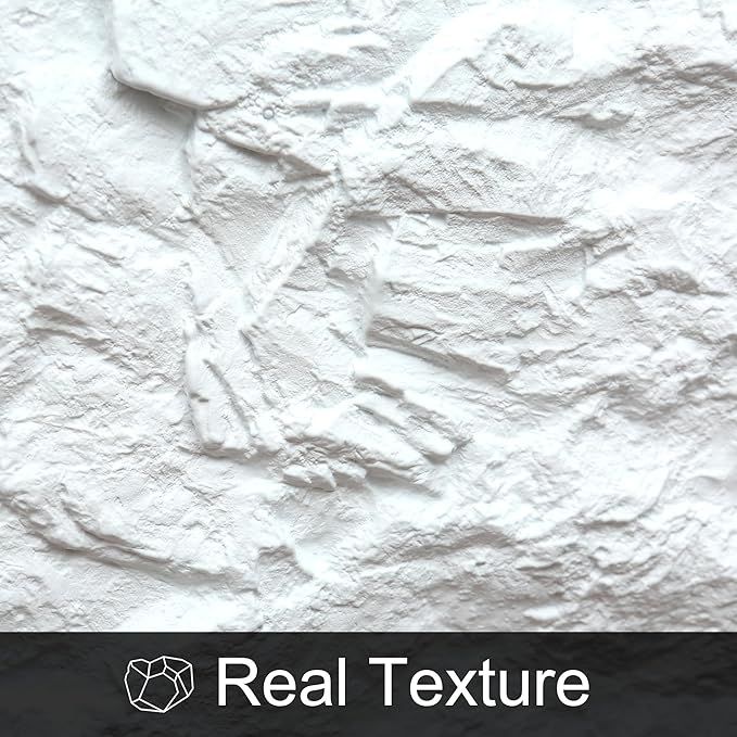 KASARO 3D Faux Stone Wall Panels, 4 PCS PU Wainscoting Panel for Interior Wall Decor, Cement Texture Thicker Accent for Home, Office, 43.3 × 23.6 inch, White