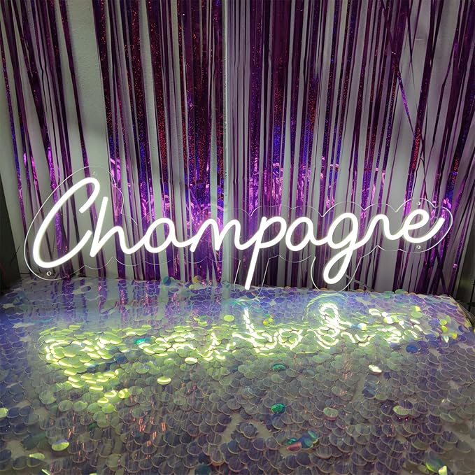 Champagne Neon Signs for Wall Decor, 23.6*7.7 Inches Drink Display Led Light Neon Sign, Light Up Sign Neon for Wedding, Engagement, Yes to Champagne Led Neon Signs for Birthday Bedroom Bar Pub Club Wall Decor Decorations, INSNEnN