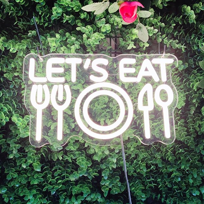Let's Eat Neon Sign Lets Eat Neon Signs for Wall Decor, Food Led Light Sign for Lunch Club Hotel Canteen Cooking Restaurant Small Bate Party, 6.9" x 11.8"