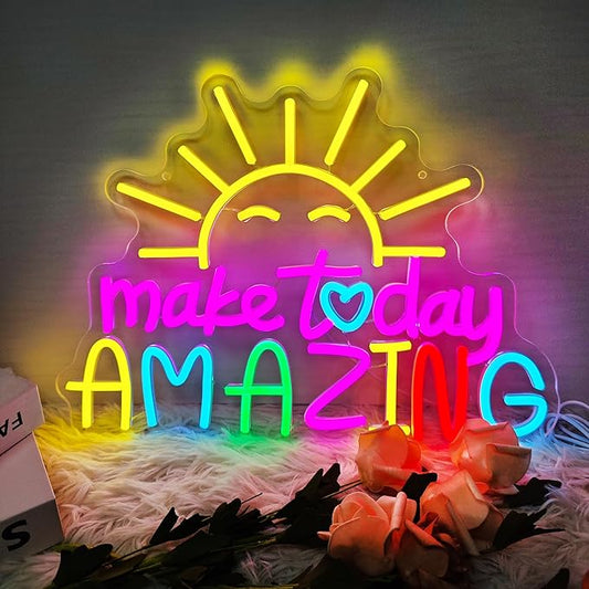 Make Today Amazing Neon Sign, Cool Sunrise Dimmable Neon Light Up Inspirational Slogan Boho Hanging Wall Art Decor LED Sign for Dormitory Room Cafe Club Wedding Gym Party Birthday Christmas Gift