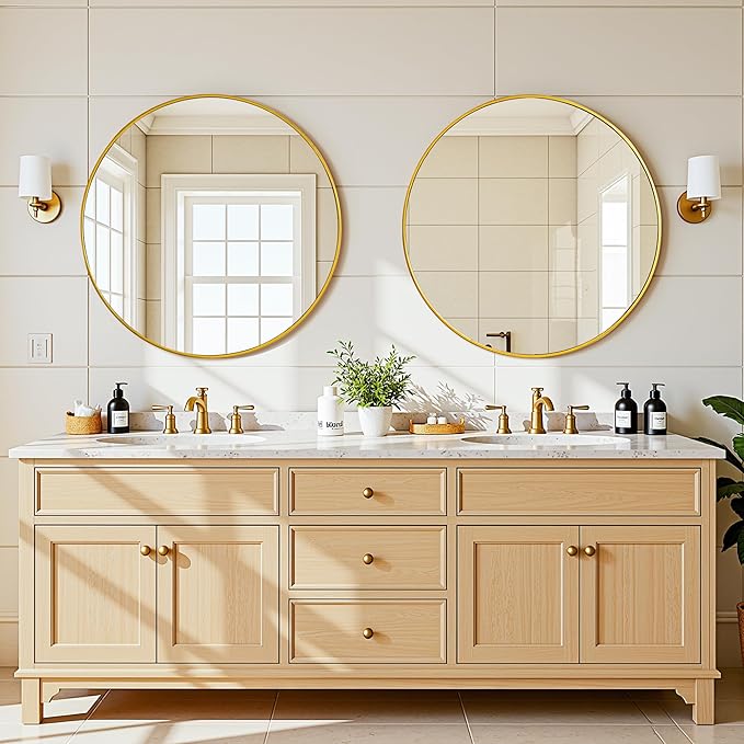 Antok Wall Mirror, 20"x20" Bathroom Vanity Mirror, Anti-Rust HD Tempered Glass, Wall Mounted Mirrors for Living Room, Entryway, Gold Frame, Round