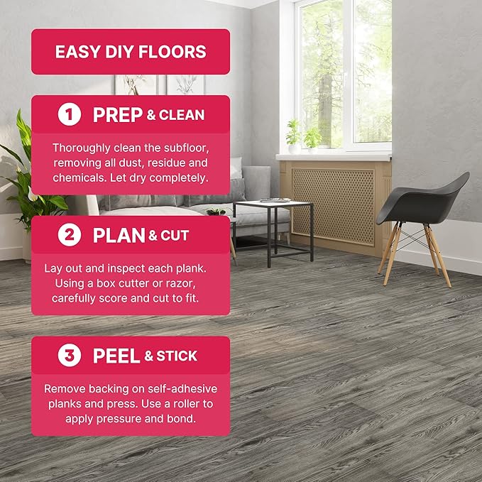 Luxury Vinyl Floor Tiles by Lucida USA | Peel & Stick Adhesive Flooring for DIY Installation | Sample Wood-Look Plank | 6 inch x 12 inch