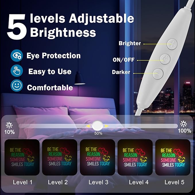 Be The Reason Someone Smiles Today Neon Sign for Wall Décor Motivational Neon Light USB Powered LED Dimmable Inspirational Sign with Classroom Office Bedroom Living Room Decor