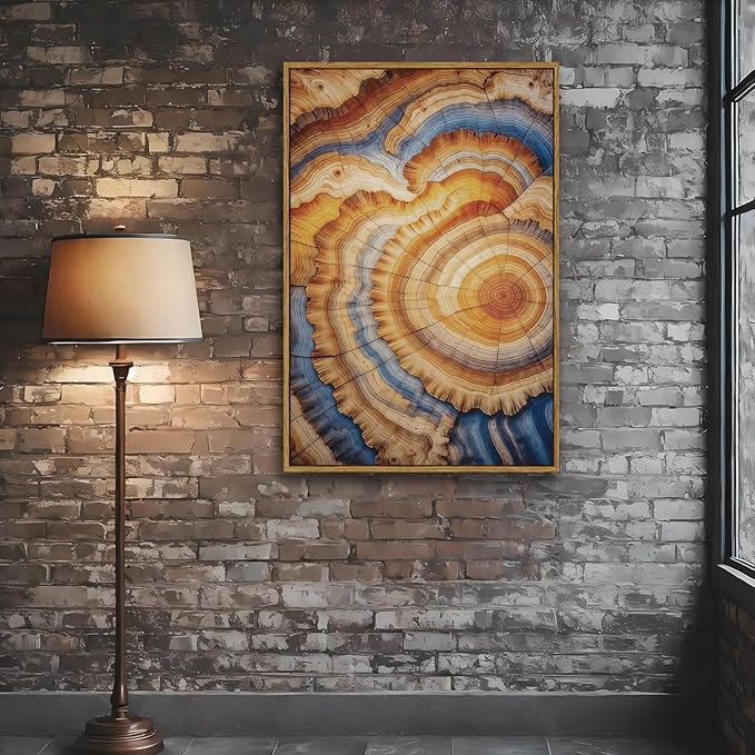 BingruiArt Large Framed Tree Ring Wall Art Wood Canvas Colorful Boho Wall Decor Rustic Artwork Abstract Painting Farmhouse Picture Nature Print for Living Room Bedroom Bathroom 24"x36" Natural Framed(09)