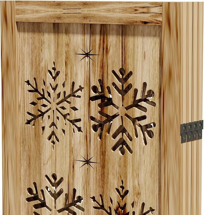Casaphoria 4 Panels Room Divider, Folding Screen Room Divider with Snowflake Pattern for Home Office, Restaurant and Bedroom, Paulownia Wood, 66" W x 67" H (Natural)