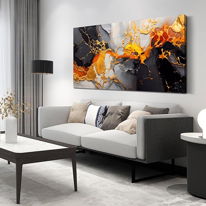 Abstract Canvas Wall-Art Living Room - Black and White Wall Art - Marble Wall Art for Bedroom Office Pictures 24" x 48"