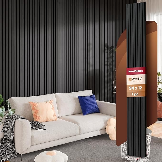 Avana Modern Acoustic Wood Wall Panels – 94.4 X 12.6 Inch Black Oak Acoustic Panels 1 PC – Wall Panels For Interior Wall Decor For Homes, Offices, Studios – Sturdy And Durable Wood Panels For Wall