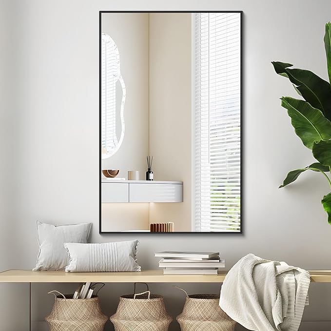 Black Bathroom Mirror for Wall, 30x48 Inch Rectangle Mirrors with Metal Frame, Modern Vanity Wall Mirror Decor for Entryway Hangs, Bathroom, Living Room Horizontal or Vertical