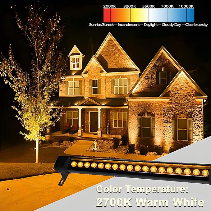 36W LED Wall Washer Light Bar, 2FT 2700K Warm White Outdoor Wall Washer Lights, 120V Waterproof IP67 LED Light Bar for Outdoor, Plug-in (2 Pack)