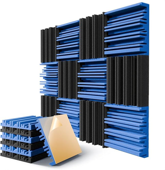 8 Pack Sound Proof Foam Panels for Wall,12" X 12" X 2" Self-Adhesive Acoustic Foam Panels,High Resilience Soundproof Wall Panels,Sound Absorbing Panels for Home Studios, Offices - Black & Blue