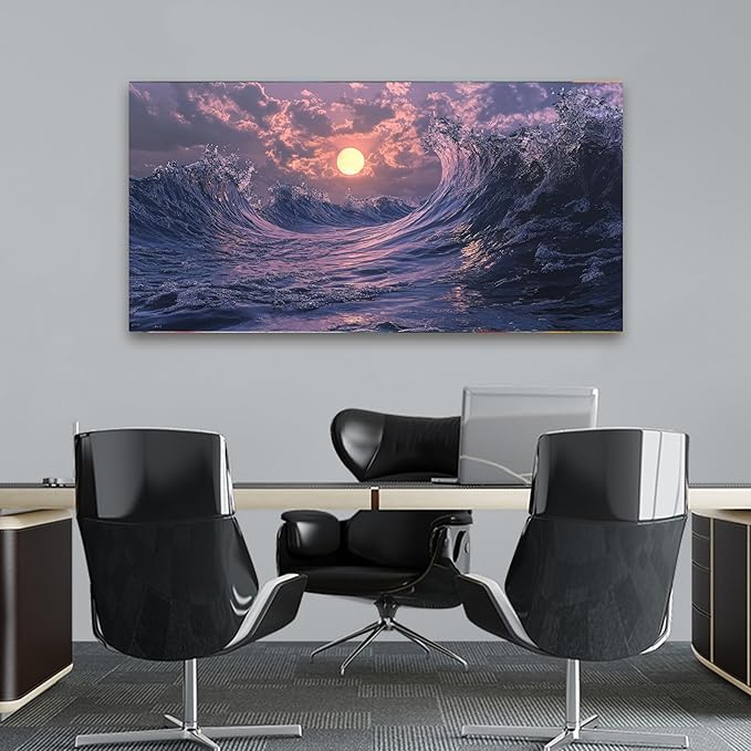 Canvas Wall Art for Living Room Artwork for Walls Coastal Beach Wall Art Decor Canvas Modern Art Wall Decor Purple Sunset Wall Art Paintings Prints Art Work for Room Office Kitchen Wall Decor 20" X 40"