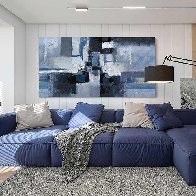 KLAKLA Exter Large Abstracr Wall Art - Blue and Black Canvas Picture for Living Room Wall Decor - Bedroom Art Framed Artwork - Modern Wall Art