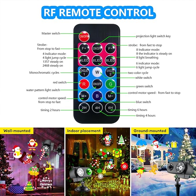 Christmas Light Projector Outdoor, RGBW Water Ripple with 10 Slides, 3D Moving Patterns, Remote Control Waterproof Christmas Projector Lights for Outdoor Yard House Garden Holiday Decorations