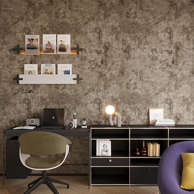 JSEVEM 24"×354" Extra Thick Light Brown Grey Concrete Wallpaper Peel and Stick Industrial Taupe Concrete Contact Paper Vinyl Waterproof Gray Cement Wall Sticker for Bedroom Bathroom Gym Garage Walls