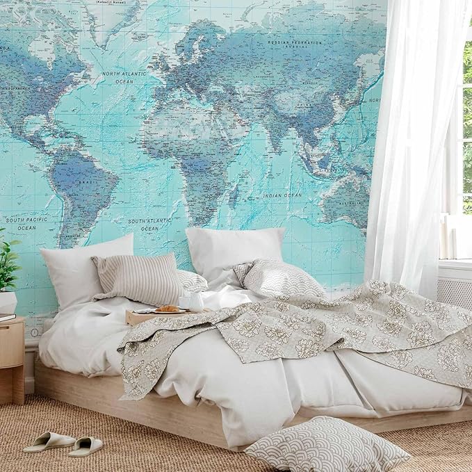artgeist Wall Mural World Map 138x101 in - XXL Non-Woven Wallpaper Fleece Wall Decor Photo Print Picture Image Design Home Map of The World k-A-0091-a-b