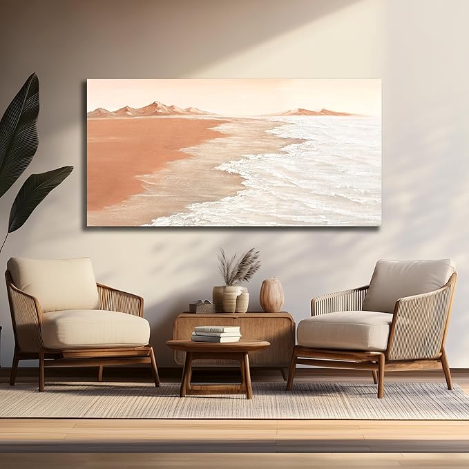 Belmrxne Large Coastal Wall Art White Wave Wall Decor Aesthetic Landscape Canvas Painting Hanging Artwork for Living Room Bedroom Dining Room Office Home Decor 30x60 Inch