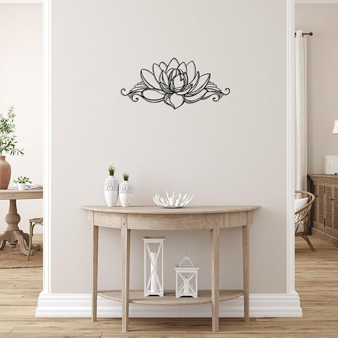 Lotus Wall Art - Zen Wall Decor with Intricate Mandala Design, Spiritual Lotus Flower Decor for Home, Metal Wall Art Sculpture Measuring Ideal for Yoga Meditation and as a Gift for Yoga Lovers