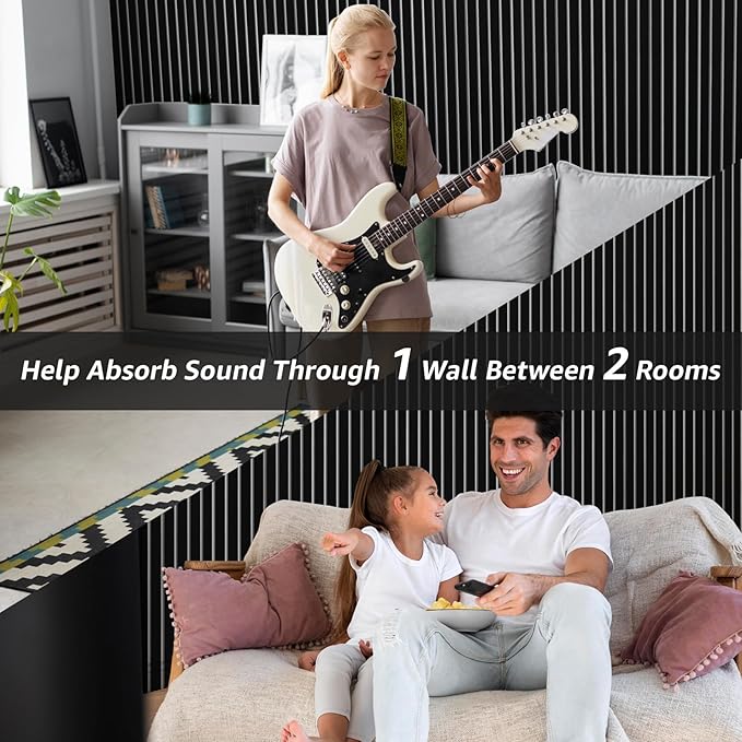 Art3dwallpanels 10 Pack Acoustic Panels, 48" X 12" X 0.43" Soundproof Wall Panels, Self Adhesive High Density Sound Absorbing Acoustic Treatment for Recording Studio, Office, Black and White