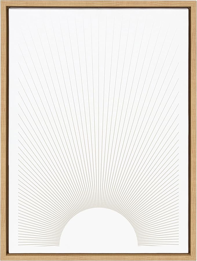 Kate and Laurel Sylvie Sun Rays Framed Canvas Wall Art by Rocket Jack, 18x24 Natural, Chic Minimalist Sunset Art for Wall