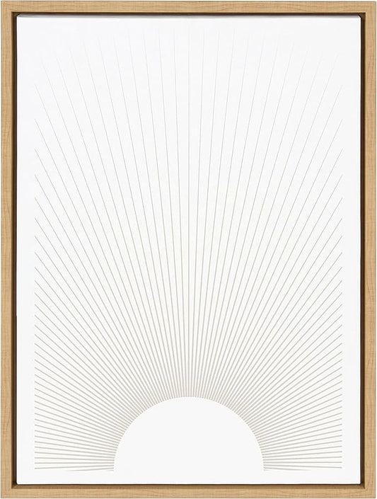 Kate and Laurel Sylvie Sun Rays Framed Canvas Wall Art by Rocket Jack, 18x24 Natural, Chic Minimalist Sunset Art for Wall