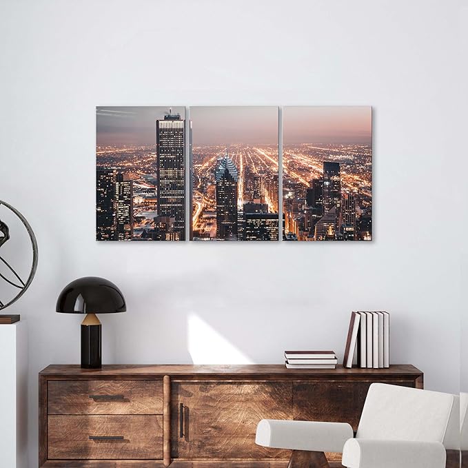 NAN Wind Modern Office Decor Chicago City Center Skyline Canvas Prints Chicago Skyline Canvas Art Cityscape Wall Decorations Blue Wall Decor for Living Room Pictures for Bedroom Decorations