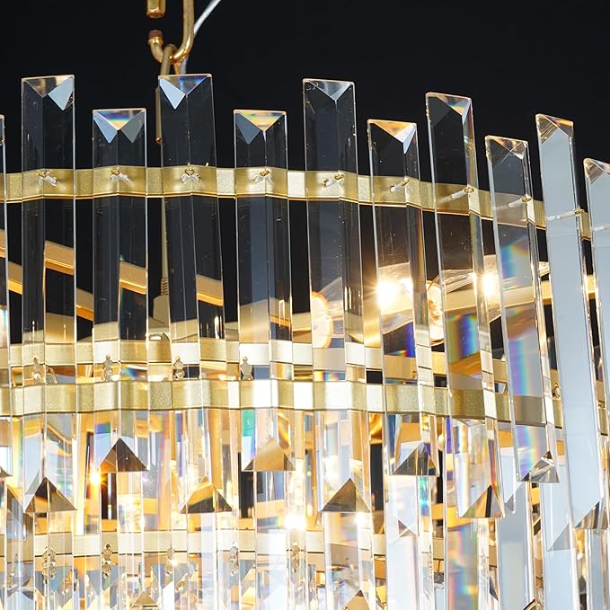 17.6" Modern Crystal Chandelier, 3-Tier Gold Pendant Light with 6 Lights, Luxury K9 Crystal Ceiling Fixture for Dining Room Living Room Foyer