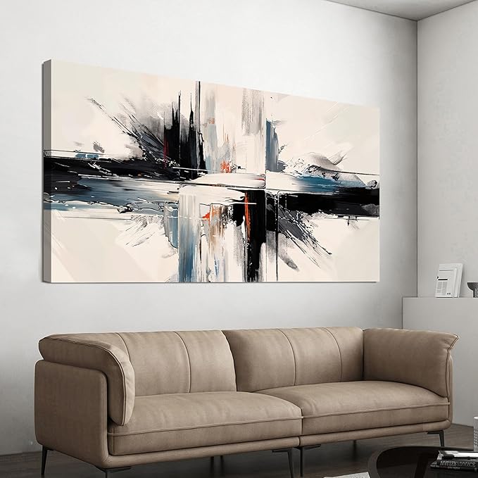 Abstract Wall Art Decorations Modern Large Wall Art for Living Room Abstract Canvas Art Wall Decor Minimalist Black and White Wall Art Prints Artwork for Walls Bedroom Office Home Decor 24" X 48"