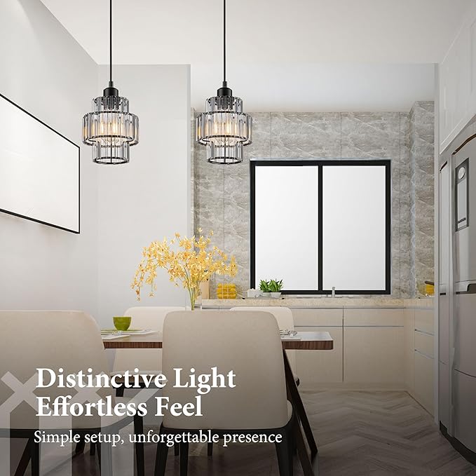 Modern Crystal Chandelier, 6"x7" Classic Crafted Pendant Light, Glass & Metal Hanging Light for Innovative Small Space Use in Dining Room, Kitchen Island, Bedroom, Living Room - Obsidian