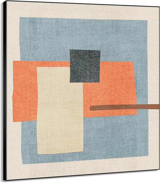 60"x60" XL Framed Wall Art - Color Block in Orange, Blue & Cream (Frame Assembly Required)