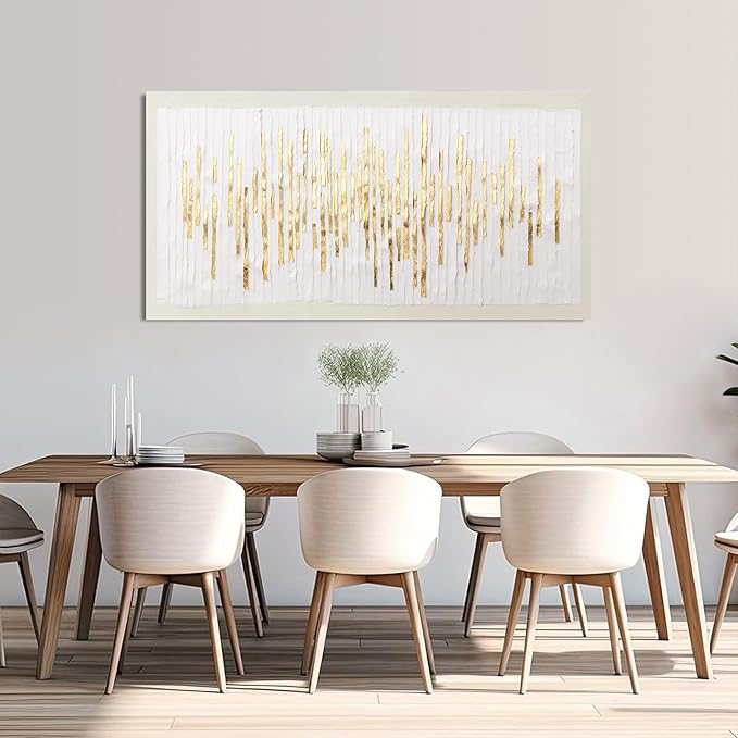 Canvas Wall Art Decor Modern Large Wall Decor For Living Room Gold Abstract Wall Art White Textured Wall Art Artwork for Walls Canvas Prints Art Work For Home Kitchen Office Wall Decor 24" X 48"